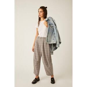 Free People Turning Point Plaid Preppy Baggy Trousers Size 10